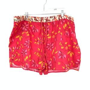 Sundance Living Kai Pull On Shorts Womens Size XXL Red Pink Floral Print Cotton